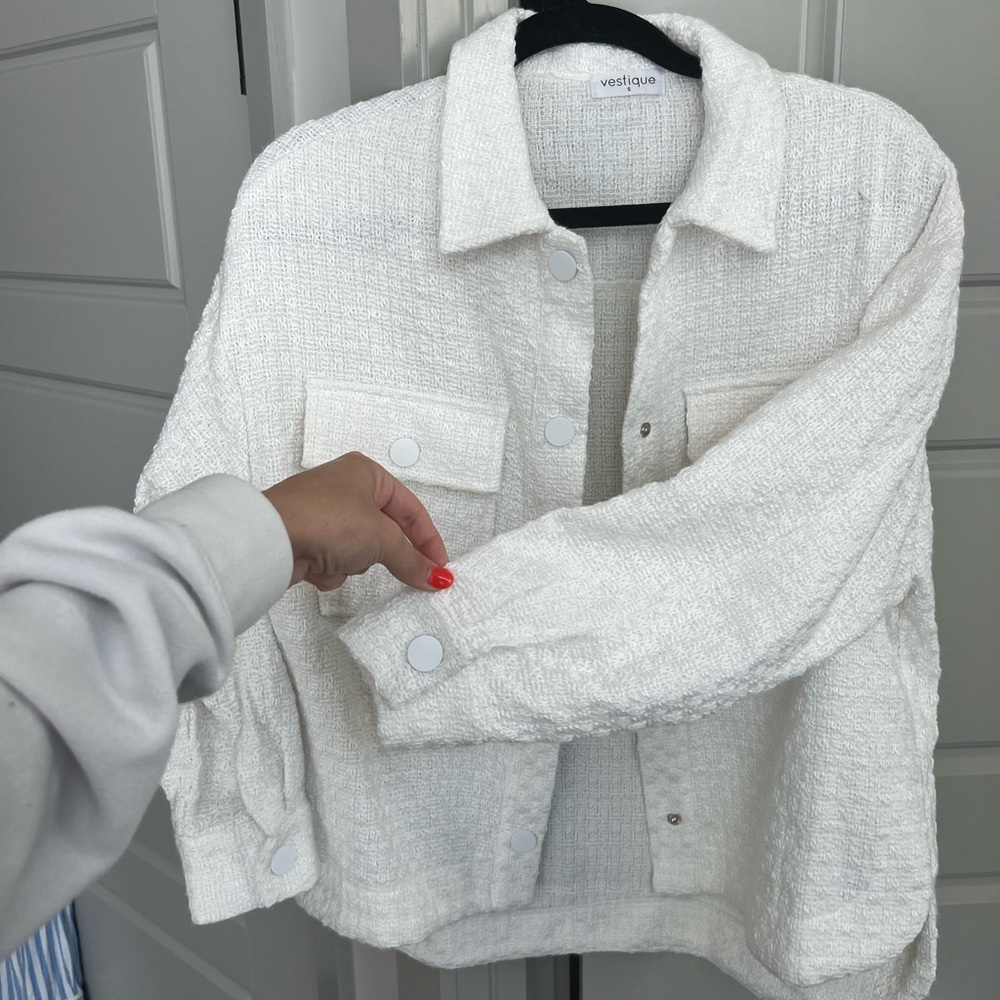 Vestique Tweed Lightweight White Shacket - Picture 4 of 8